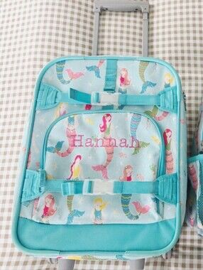 Retired Pottery Barn Kids Mackenzie Aqua Mermaid Rolling Suitcase